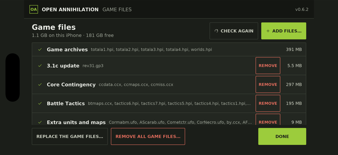 Managing the game files on an iPhone